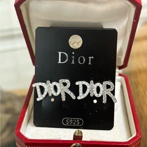 “Dior” Style Logo Stud Earrings S925 Sterling Silver Clear Stones